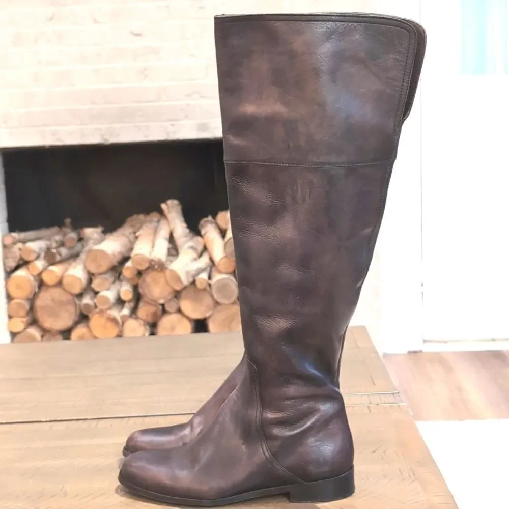 Anthropologie Miss Albright Black Gray Antique Leather Over The Knee Boots Sz 39